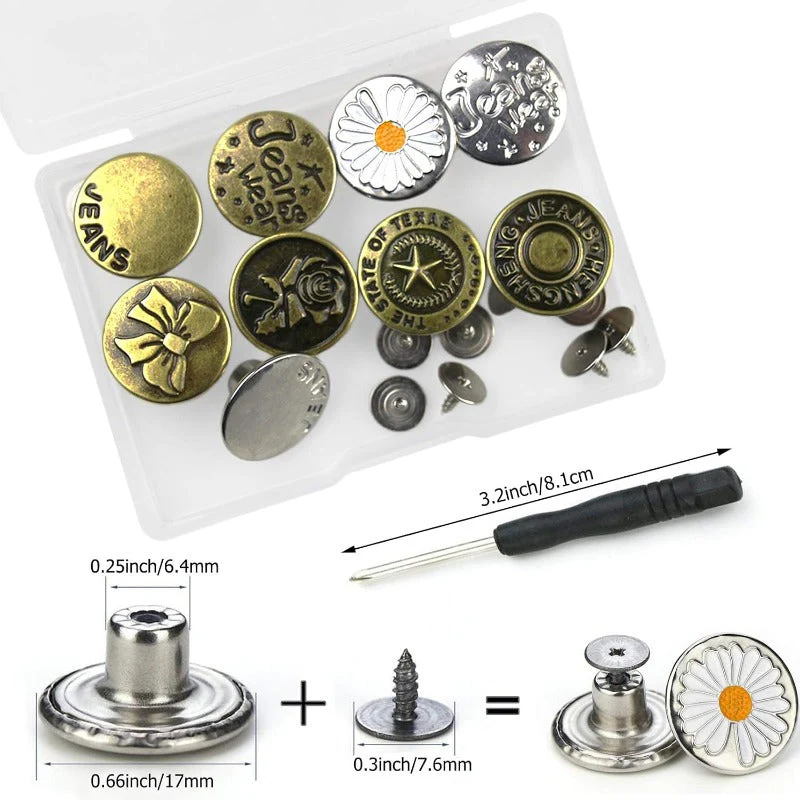 Adjustable No-Sew Jeans Button Kit (9 Pieces) - Image 2
