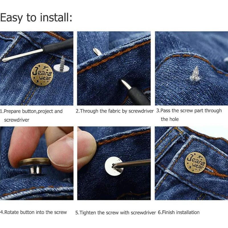 Adjustable No-Sew Jeans Button Kit (9 Pieces) - Image 4