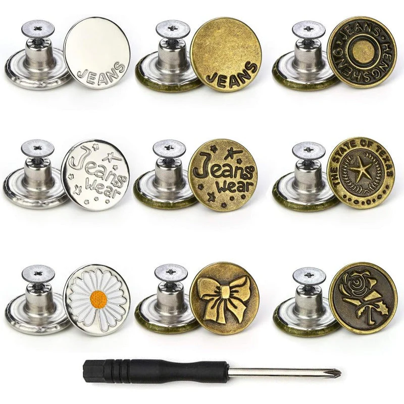 Adjustable No-Sew Jeans Button Kit (9 Pieces) - Image 9