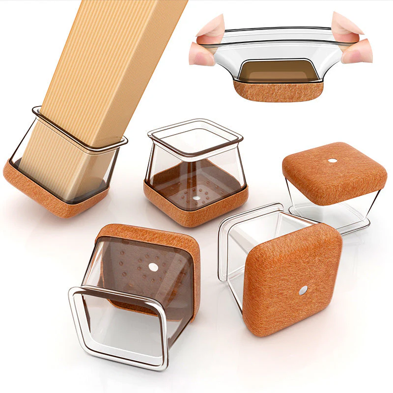 Clear Silicone Chair Leg Caps with Integrated Felt Pads