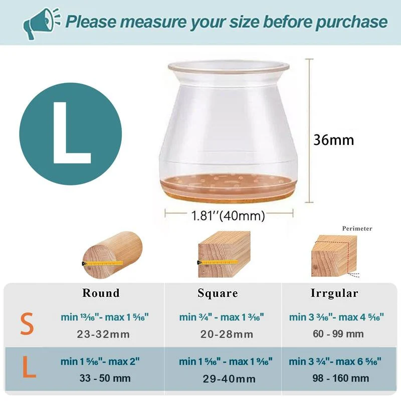 Clear Silicone Chair Leg Caps with Integrated Felt Pads - Image 13