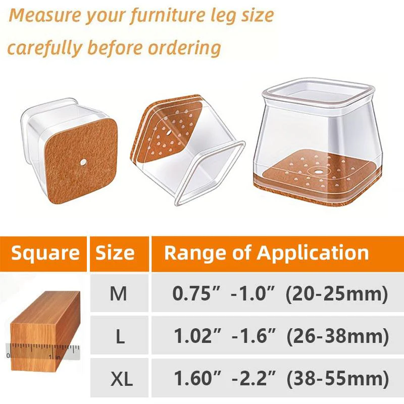 Clear Silicone Chair Leg Caps with Integrated Felt Pads - Image 3