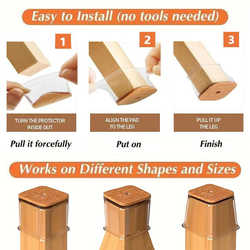 Clear Silicone Chair Leg Caps with Integrated Felt Pads - Image 4