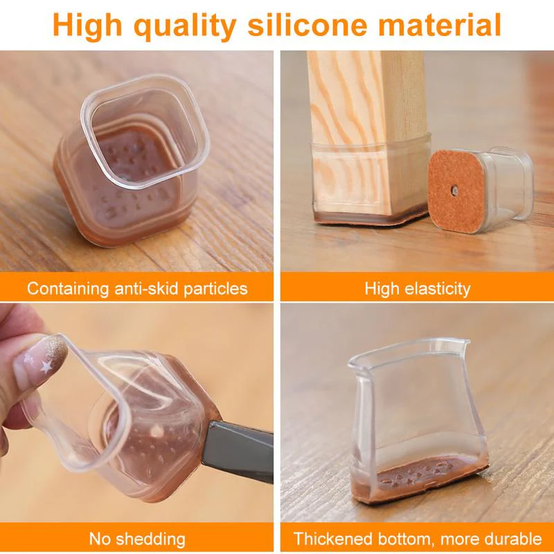 Clear Silicone Chair Leg Caps with Integrated Felt Pads - Image 5