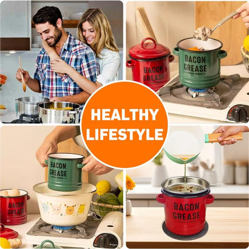 OilPot Bacon Grease Container with Strainer - Image 2