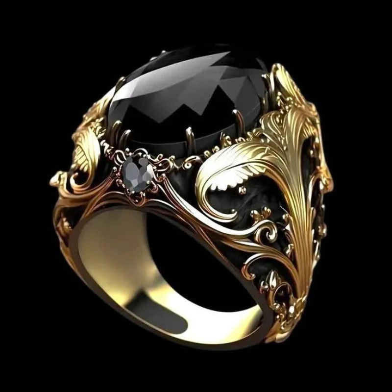 Engraved Mens Black Stone Ring - Image 2