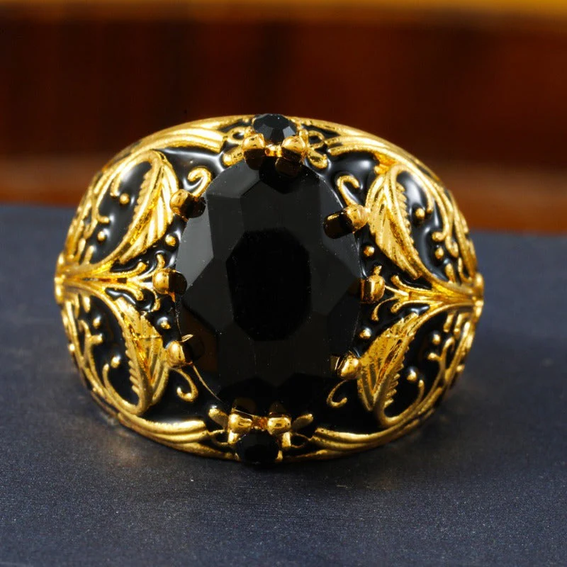 Engraved Mens Black Stone Ring - Image 3