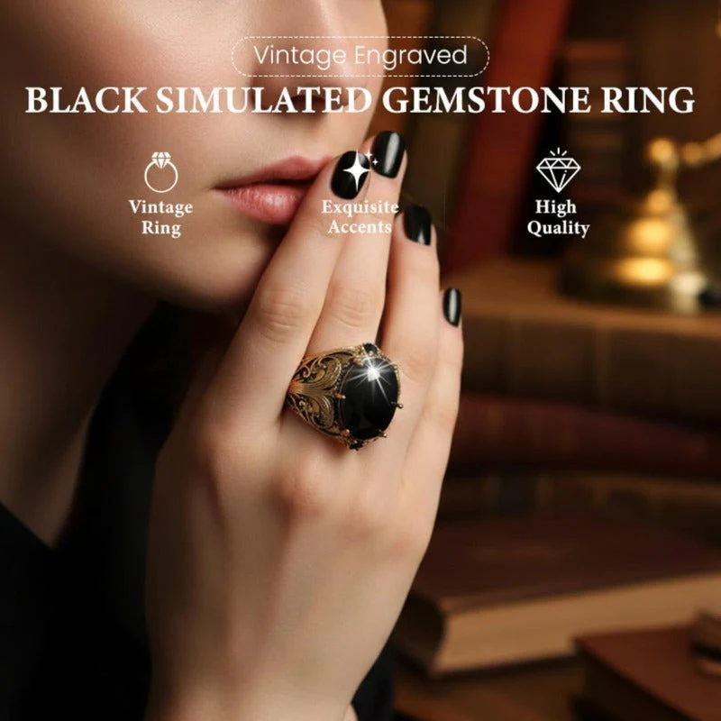 Engraved Mens Black Stone Ring - Image 4