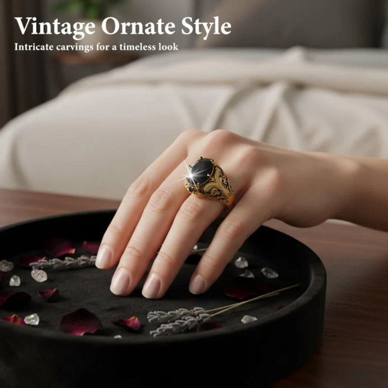 Engraved Mens Black Stone Ring - Image 5