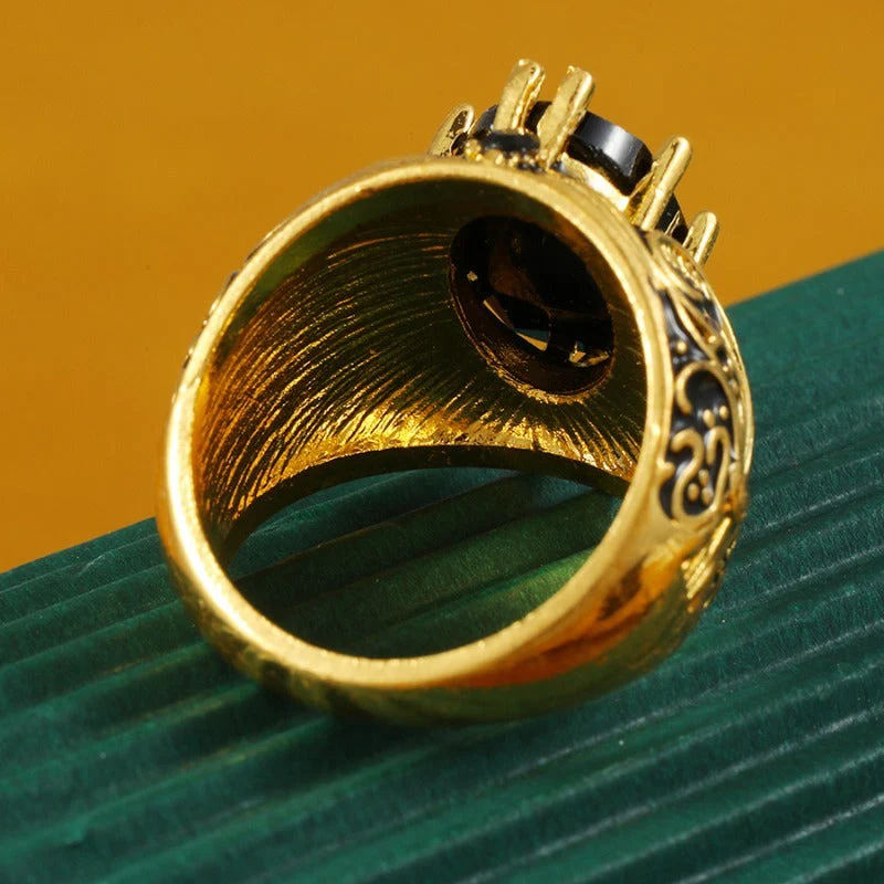 Engraved Mens Black Stone Ring - Image 8