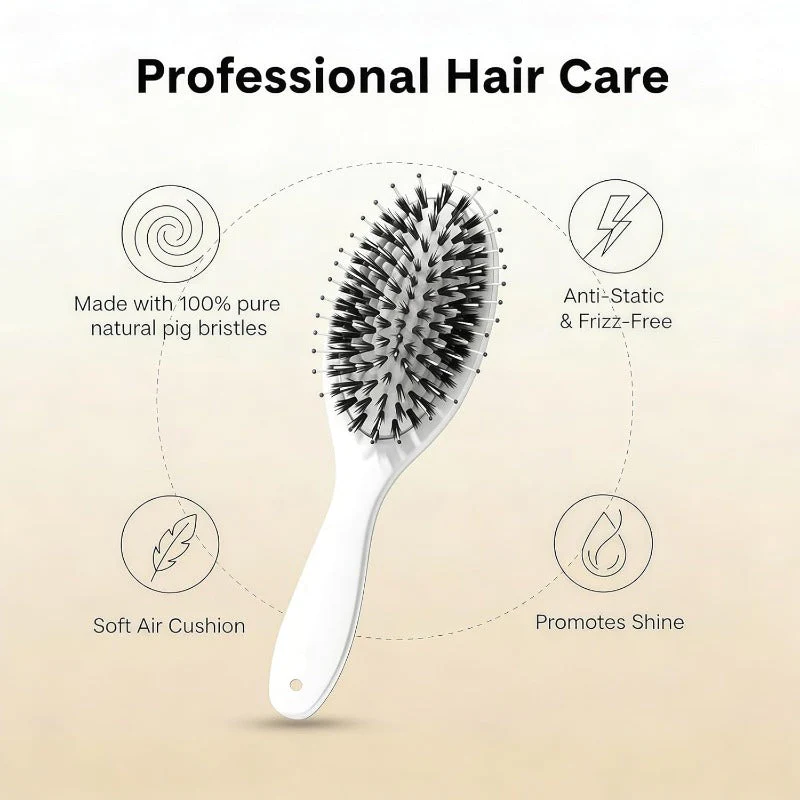 Natural Boar Bristle Hair Brush - Image 2