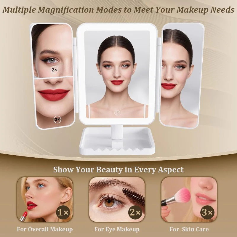 Tri-Fold LED Makeup Mirror - Image 3