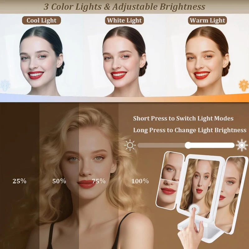 Tri-Fold LED Makeup Mirror - Image 4
