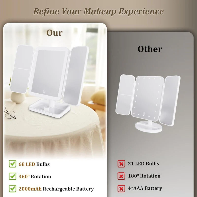 Tri-Fold LED Makeup Mirror - Image 5
